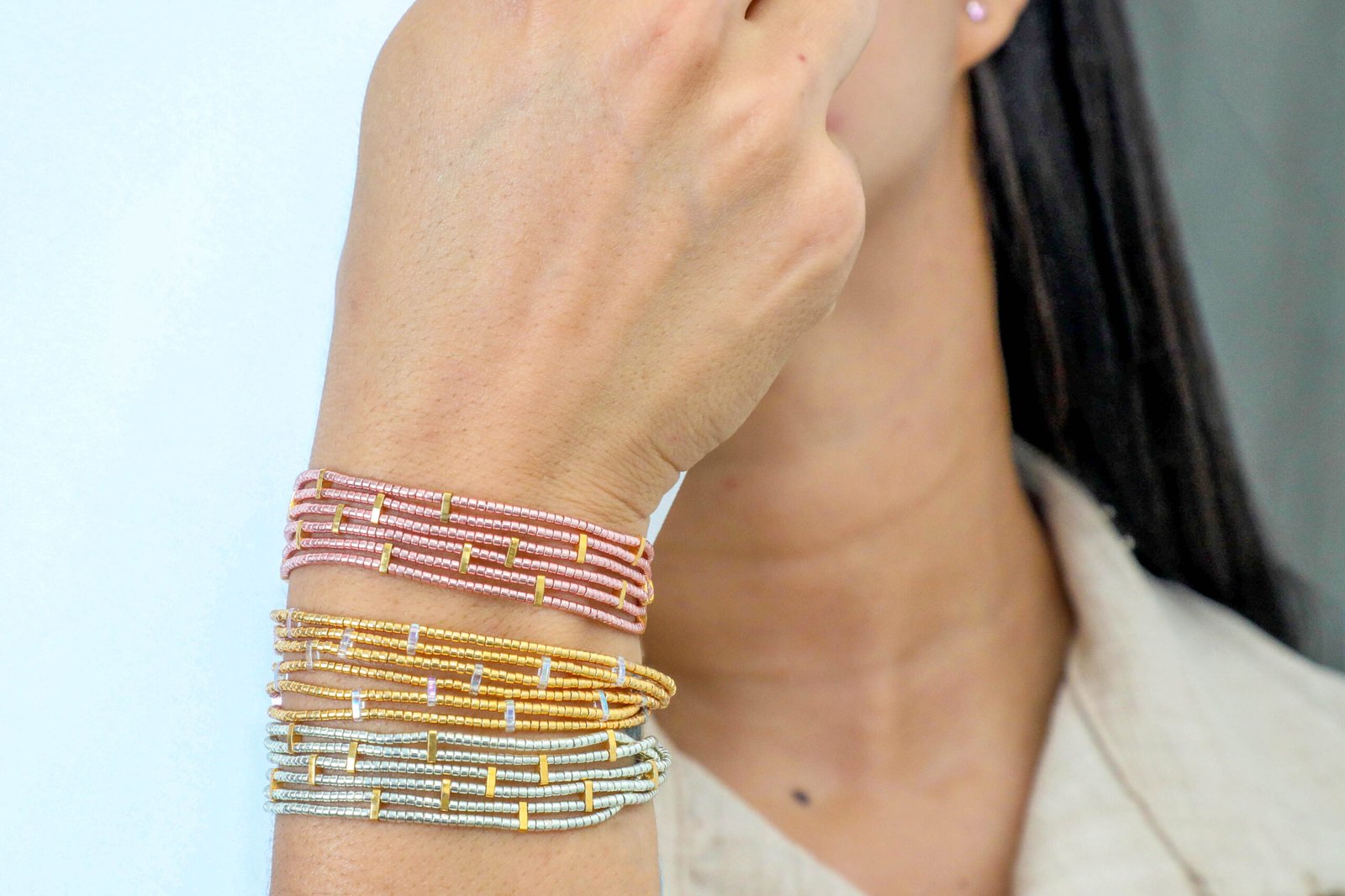 Pulseras Arena Miyuki en tres colores hechas a mano