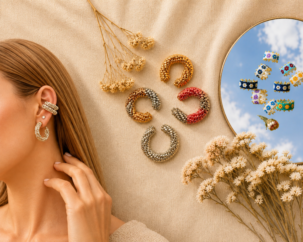 Earcuffs artesanales tejidos a mano con cuentas Miyuki