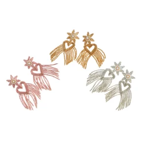 Pendientes Dalia tejidos a mano con cuentas Miyuki en dorado, oro rosa y plata